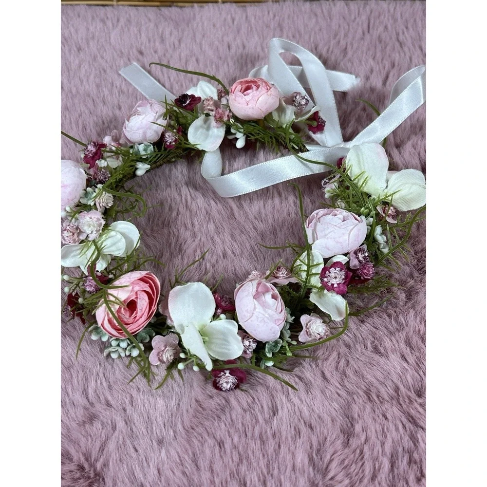 Sweet Girl Flowers Crown - Pink Flowers Headband For Wedding ,birthdays , Party